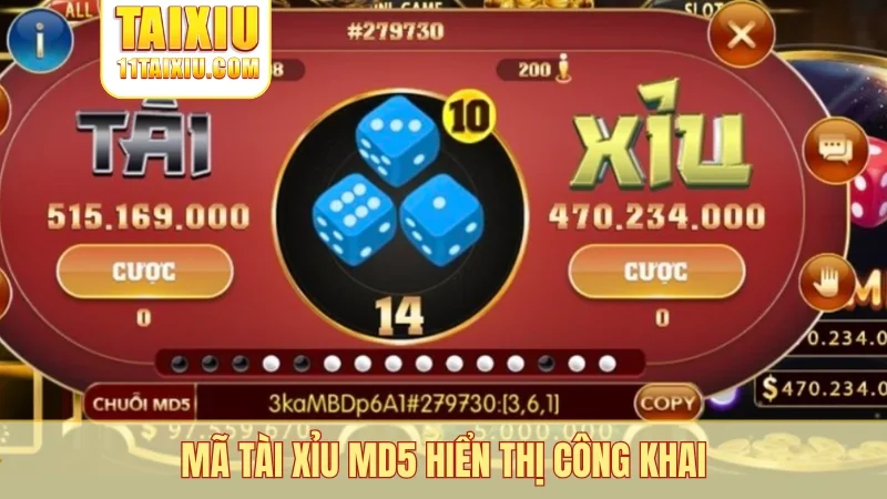 Mã tài xỉu MD5 hiển thị công khai